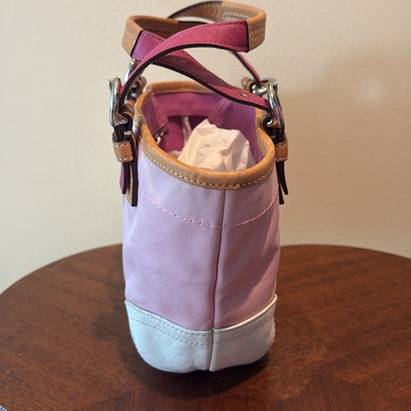 Coach  Hampton mini bag satchel  pink canvas/ white /raspberry/light tan leather - Picture 4 of 15